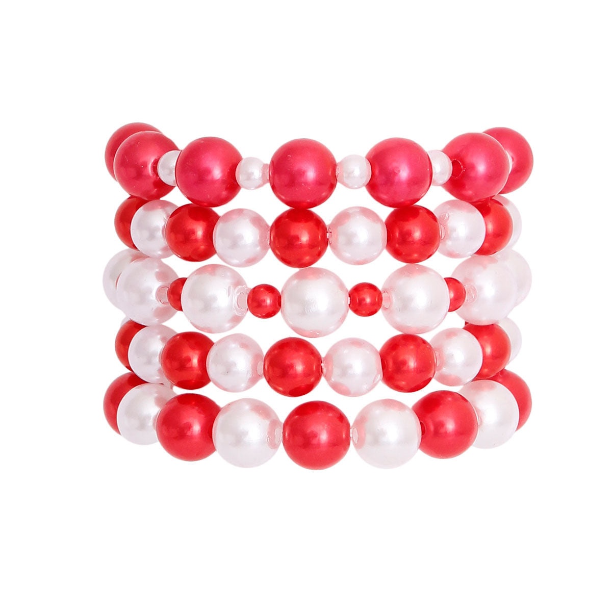 5 Pcs Red and White Pearl Bracelets