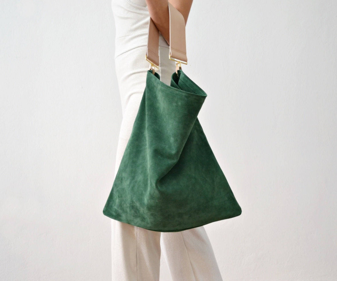 Alpha Kappa Alpha Inspired Green Suede Bohemian Bag