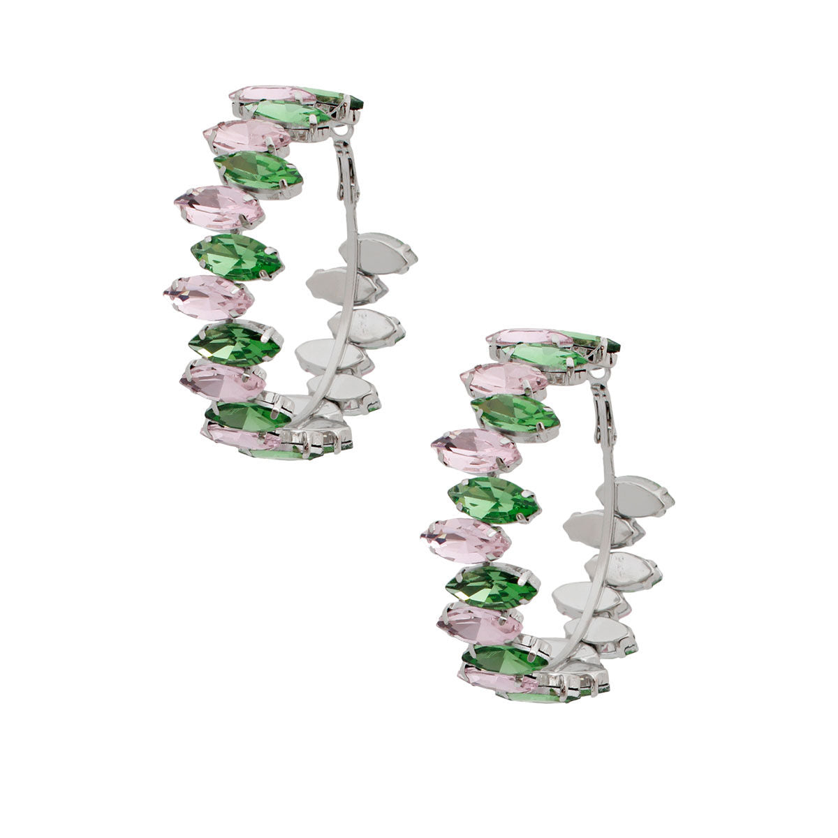 AKA Pink and Green Marquise Glass Crystal Alpha Kappa Alpha Hoops Earrings AKA Pink Green Marquise Glass Crystal Hoops