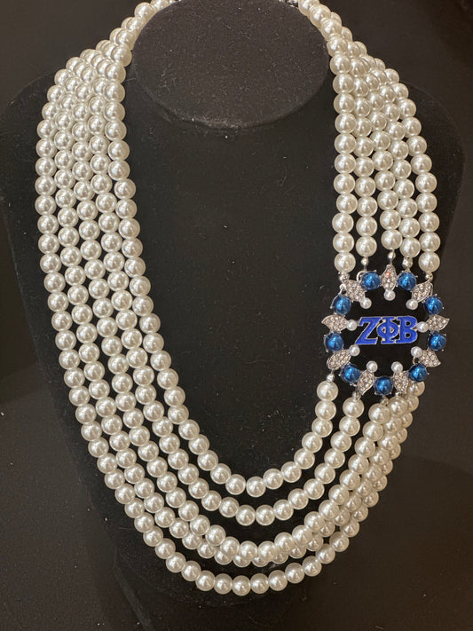 Zeta Phi Beta White Pearl Necklace & Earring Set