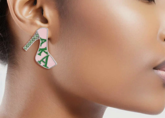 Alpha Kappa Alpha Inspired Stud Show Earrings, Rhodium AKA Earrings