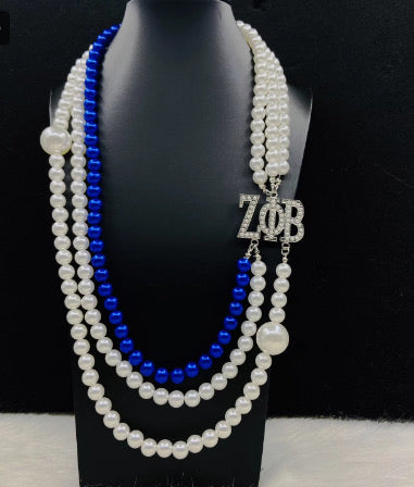 Zeta Phi Beta Blue and White Pearls Necklace