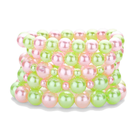 AKA Pink Green Pearl 5 Pc Bracelets. Alpha Kappa Alpha jewelry 