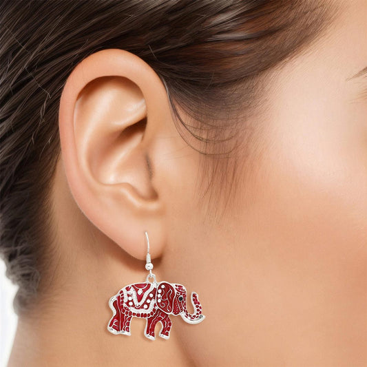 Delta Sigma Theta Inspired Drop DST Red Elephant Tribal Earrings for Women