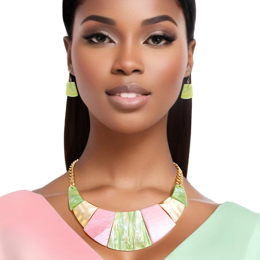 Alpha Kappa Alpha AKA Necklace Pink and Green Marble Bib for Women