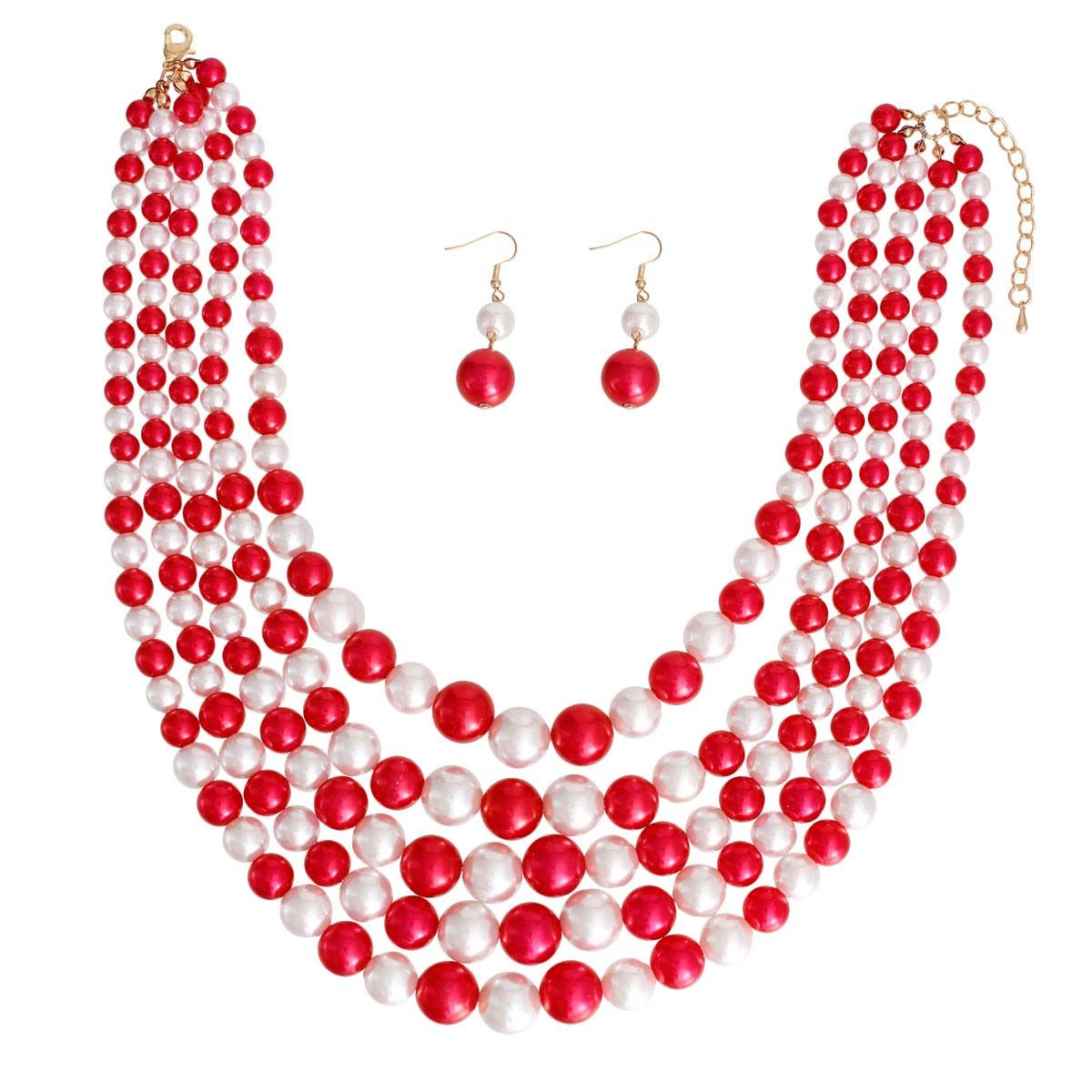 Delta Sigma Theta Red and White Pearl 5 Strand DST Necklace Set|18 inches