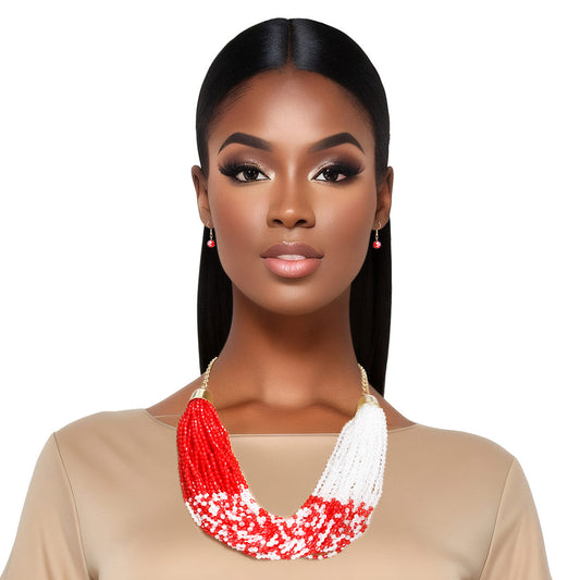 Delta Sigma Theta Inspired Necklace Set DST 34 Strand Red White Bead Set|22 + 2.5 inches