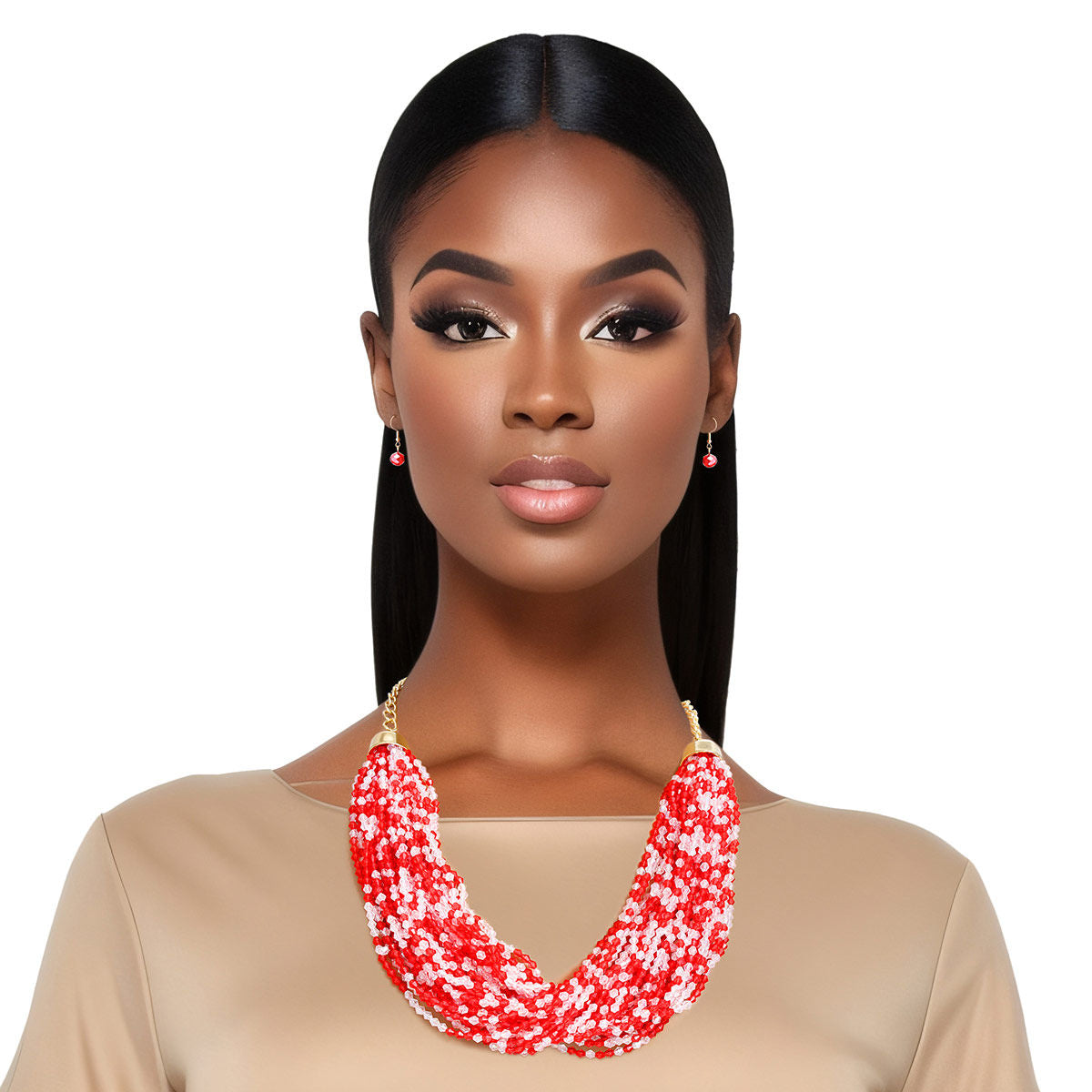 Delta Sigma Theta Inspired DST 34 Strand Red Bead Necklace Set|22 + 2.5 inches