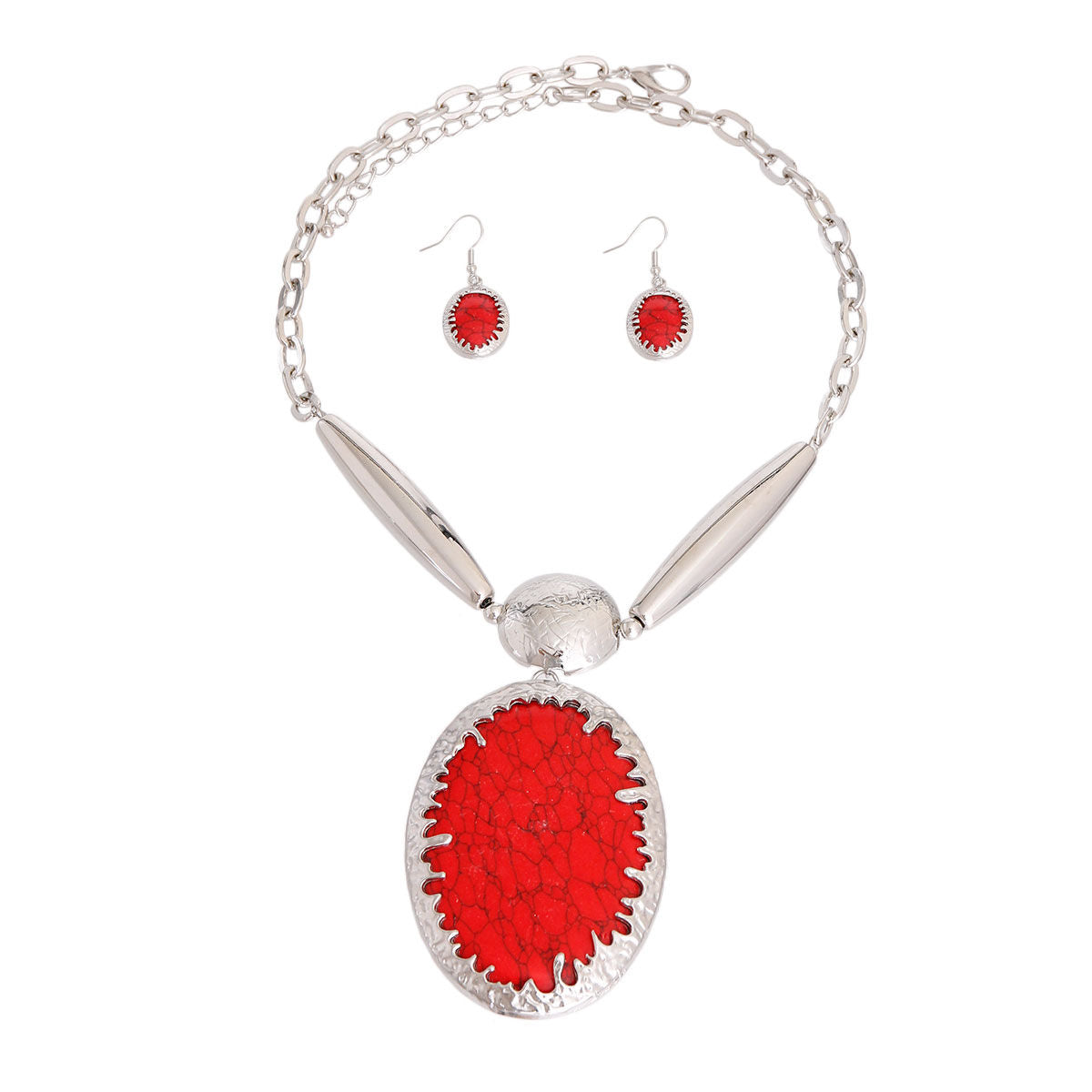 Delta Sigma Theta Inspired Necklace Oval Marbled Red