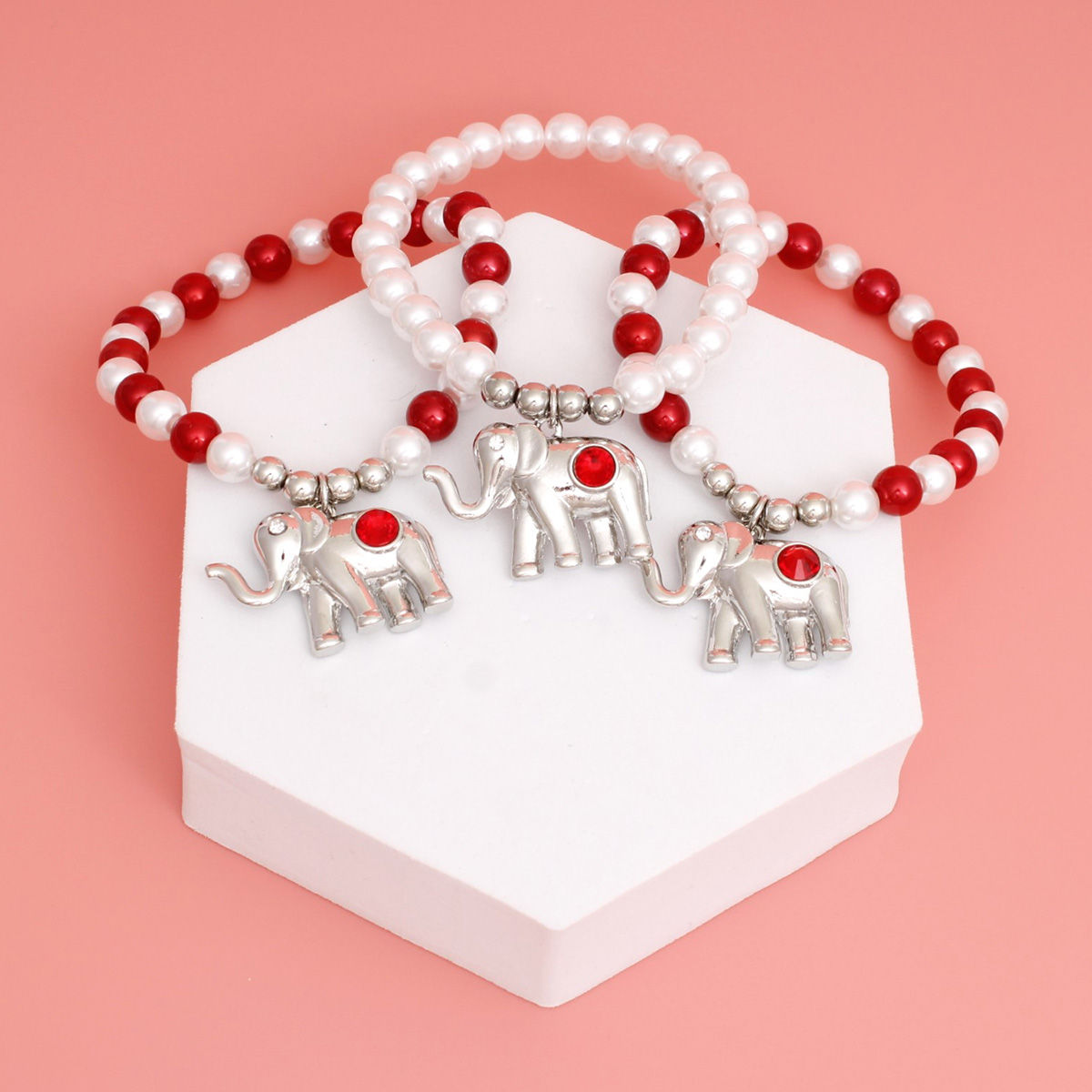 Delta Sigma Theta DST Inspired Red White Pearl Elephant Charm Bracelets