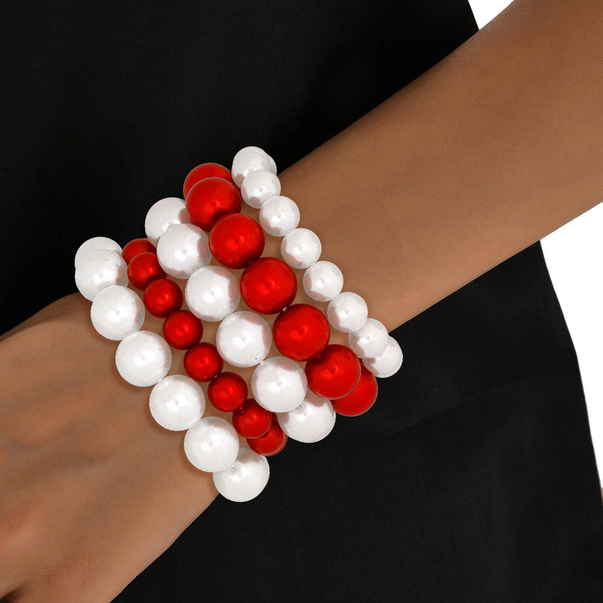 DST Delta Sigma Theta Red White Pearl Stretch 5 Pcs Bracelets Women