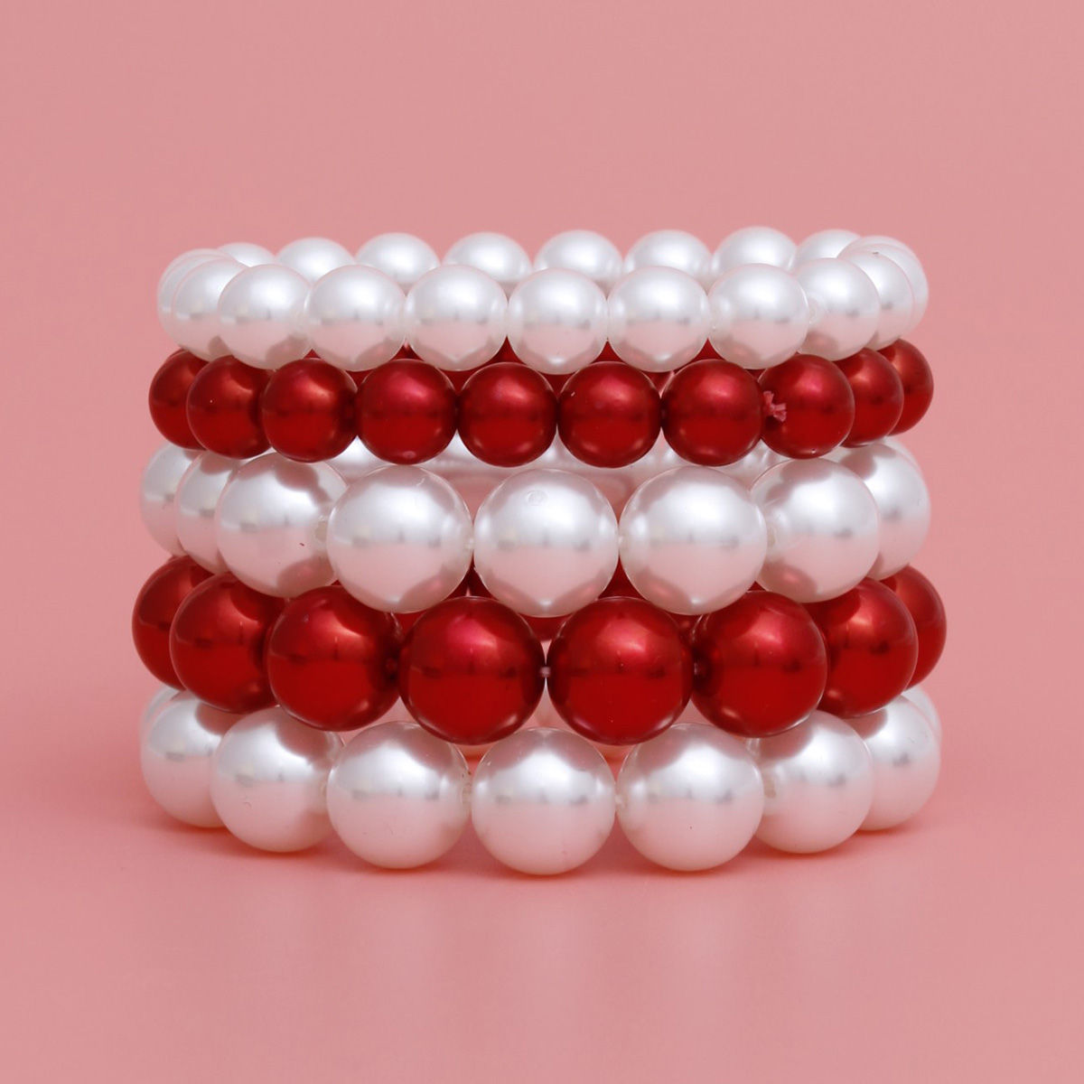 Delta Sigma Theta DST Red White Pearl Stretch 5 Pcs Bracelets Women