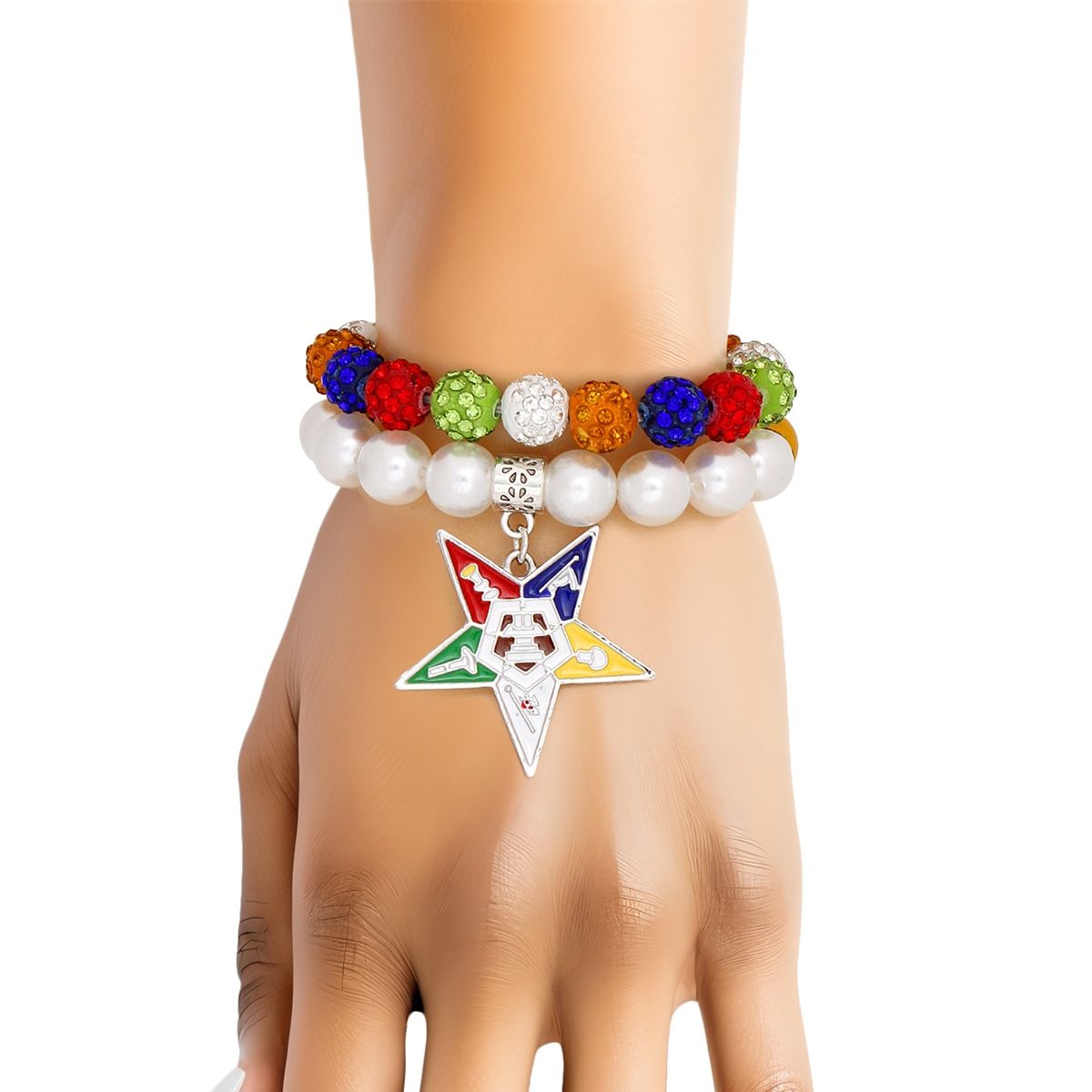 OES Eastern Star Sorority Inspired Pearl Ball Bead Star Charm Bracelets