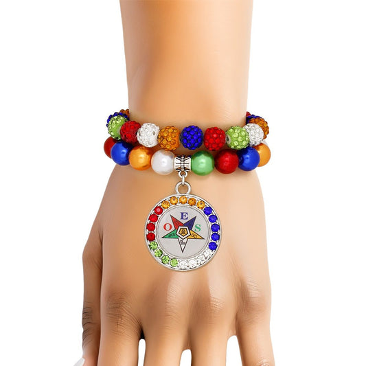 OES Eastern Star Sorority Inspired Pearl Clay Bead Round Charm Bracelets