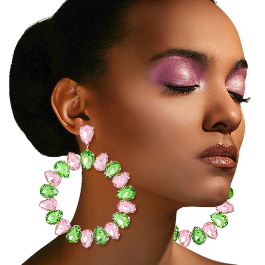 AKA Alpha Kappa Alpha Pink and Green Glass Drop Hoop Earrings AKA Pink Green Glass Drop Hoop Earrings