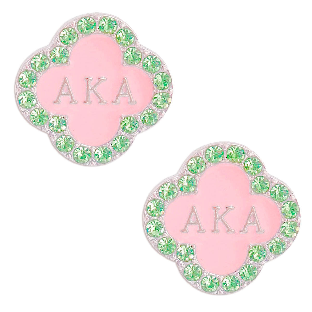 AKA Earrings Pink Green Sorority Studs