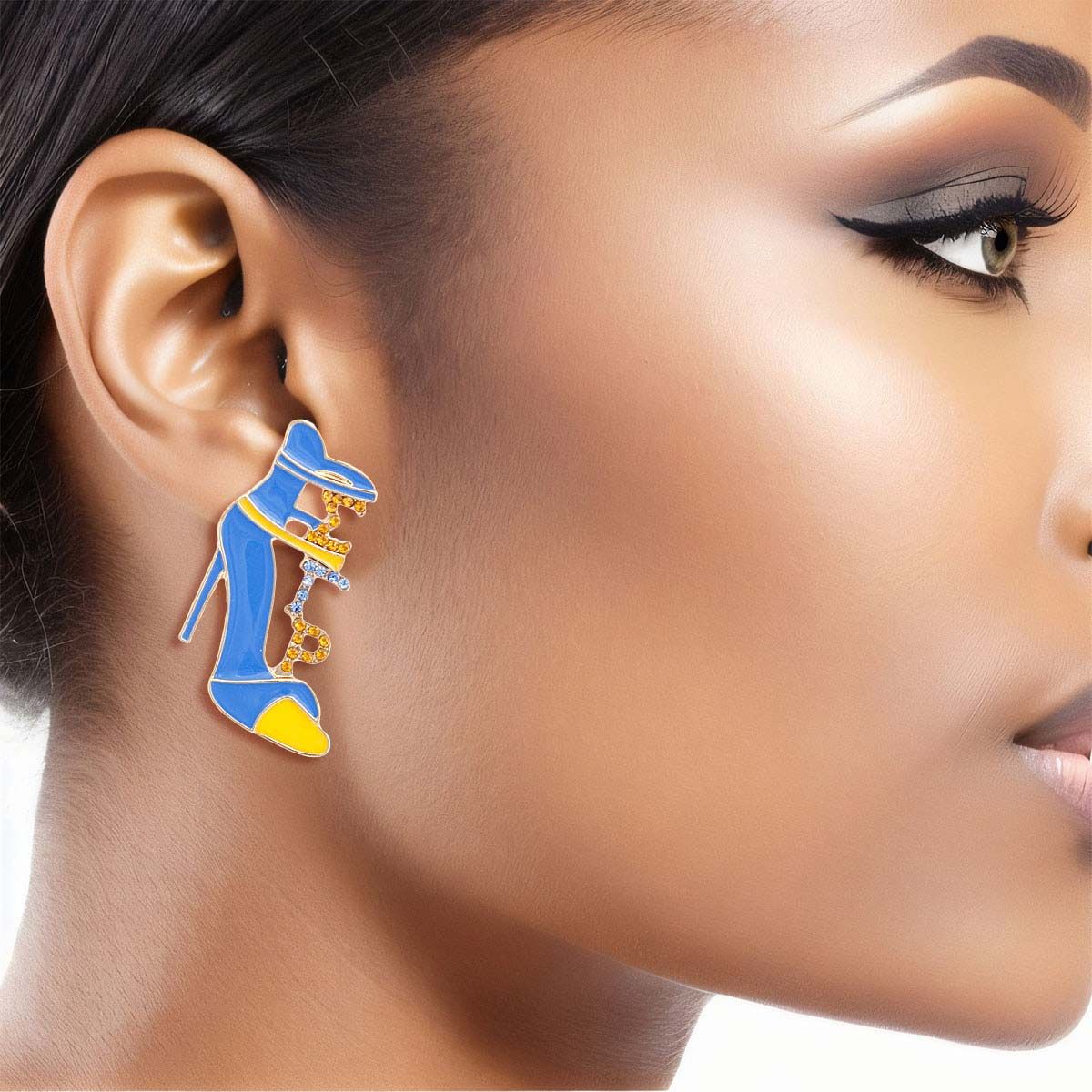 Sigma Gamma Rho Inspired Earrings Gold Blue Sigma Heel Studs