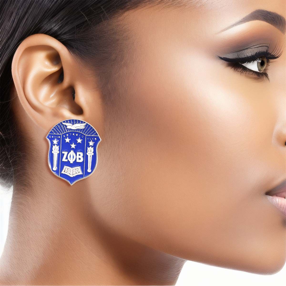 Zeta Phi Beta Earrings Blue White  ZPB Crest Studs