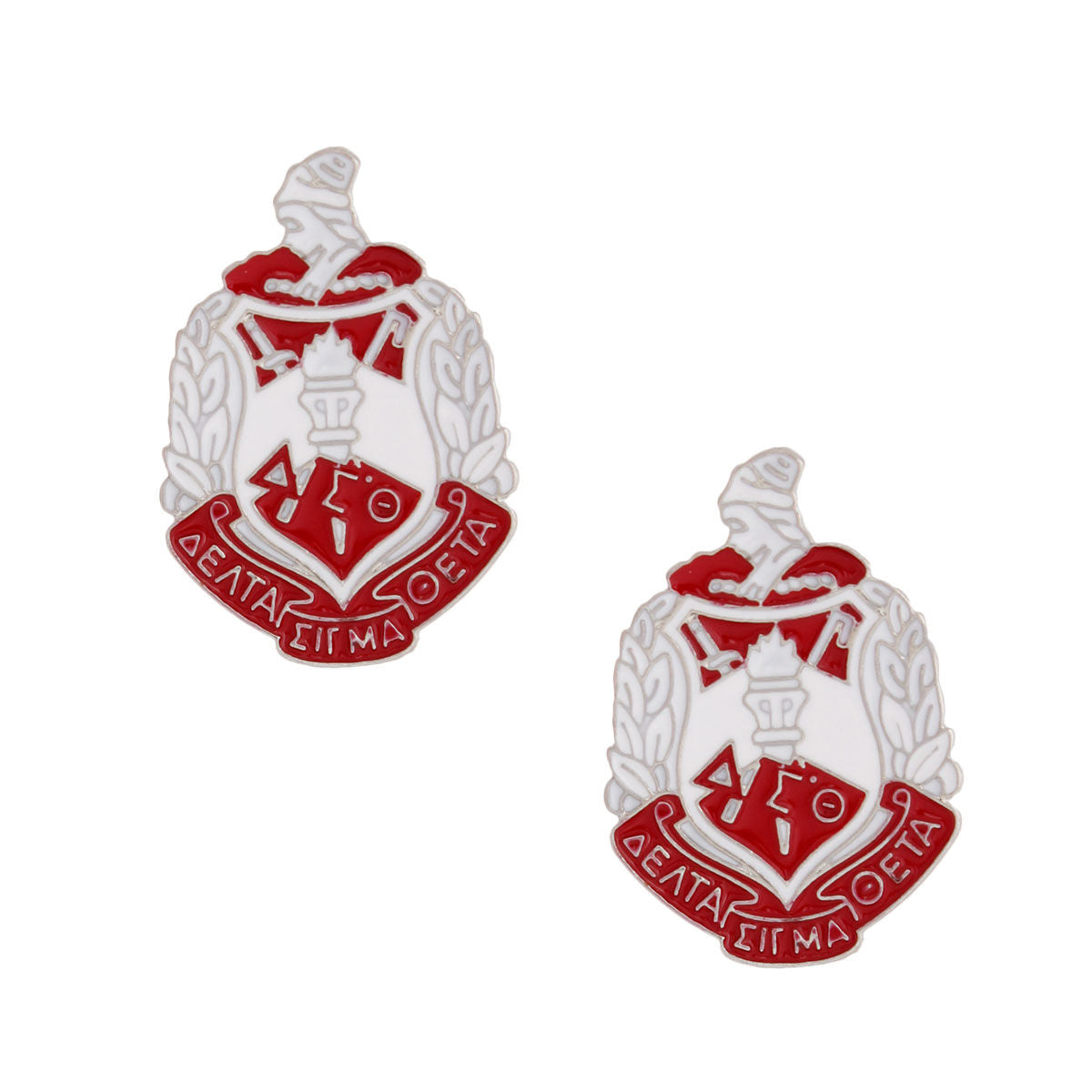 Delta Sigma Theta Red White Crest DST Earrings Studs|1.35 x 1 inches