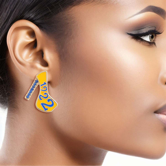 Sigma Gamma Rho Earrings Gold Blue Platform Studs