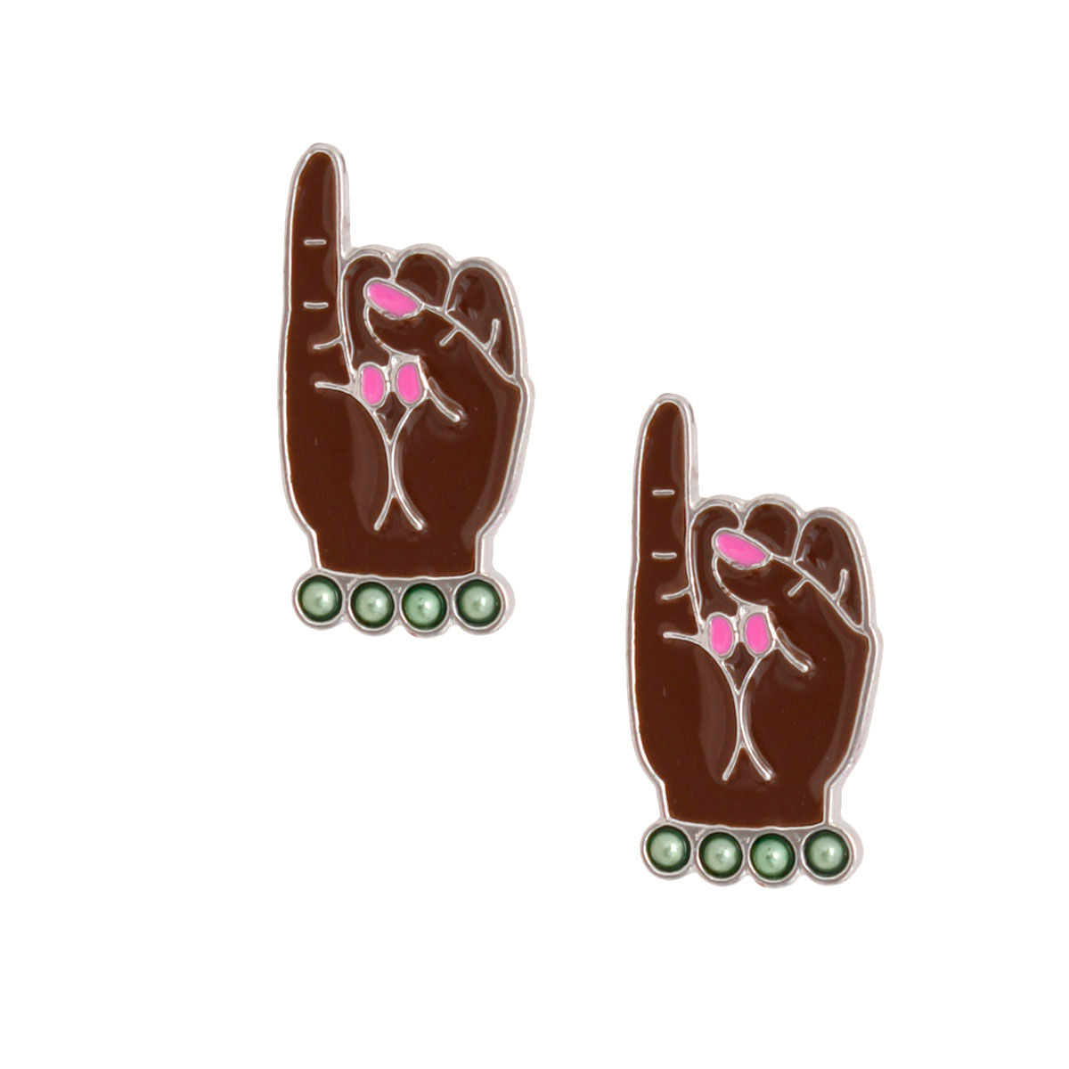 AKA Pink Green Hand Sign Studs Alpha Kappa Alpha 