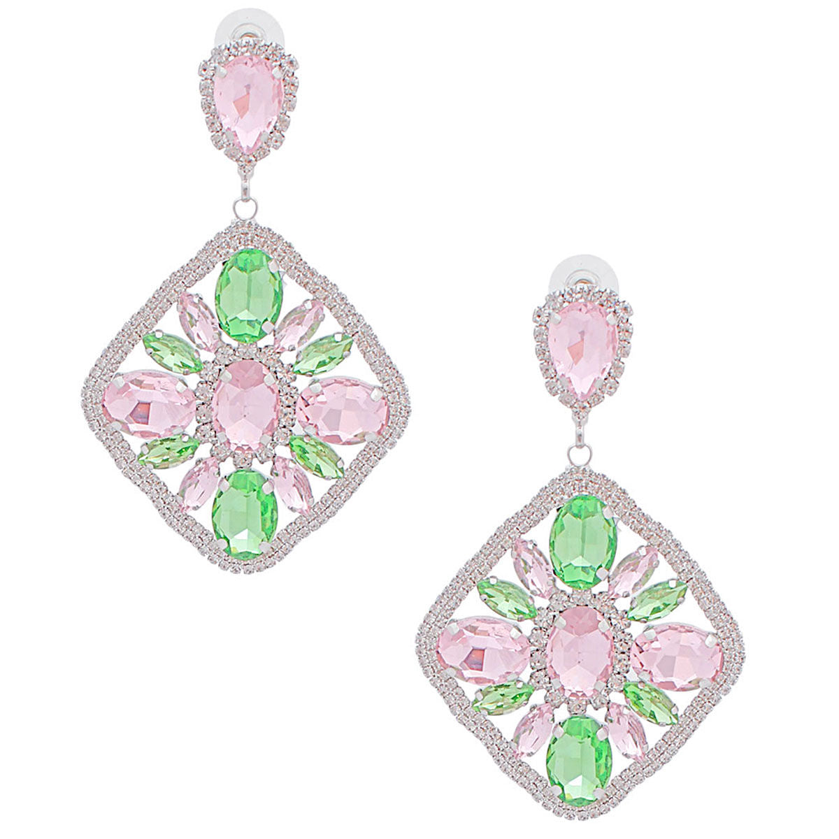 AKA Earrings Light Alpha Kappa Alpha Pink Green Crystal Diamond