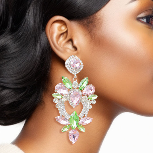 Alpha Kappa Alpha Earrings AKA Light Pink Green Crystal Heart