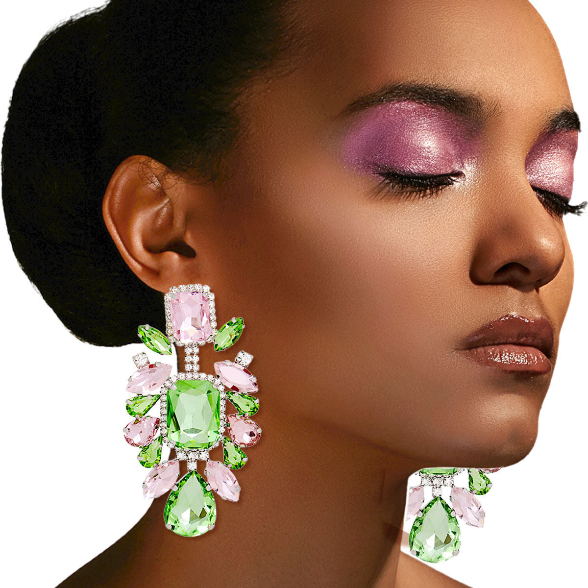 AKA Pink and Green Glass Crystal Clip Ons Alpha Kappa Alpha Earrings