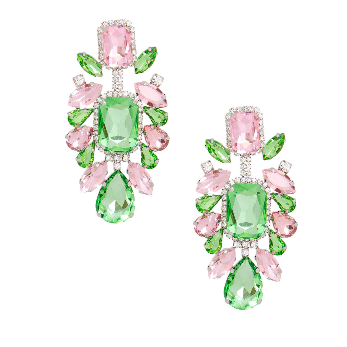 AKA Pink Green Glass Crystal Clip Ons Earrings. AKA Pink and Green Glass Crystal Clip Ons Alpha Kappa Alpha Earrings