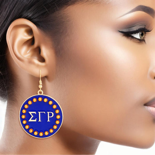 SGRHO Sorority Round Blue Fish Hook Sigma Gamma Rho Earrings