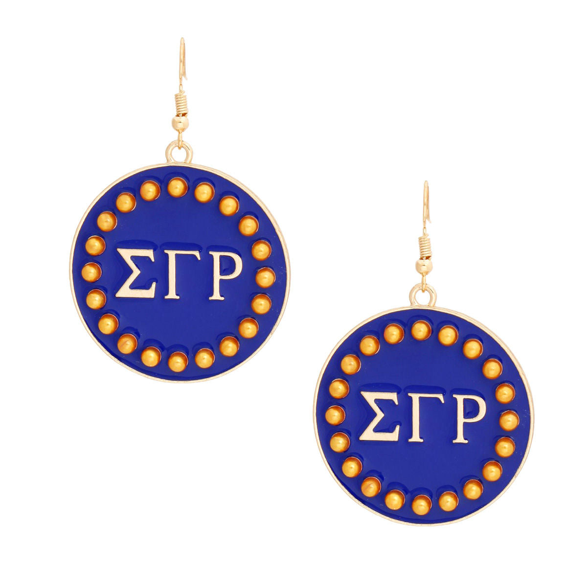 SGRHO Sigma Gamma Rho Sorority Round Blue Fish Hook Earrings