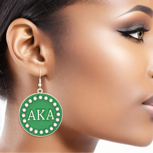 AKA Alpha Kappa Alpha Earrings Sorority Round Green Fish Hook Earrings