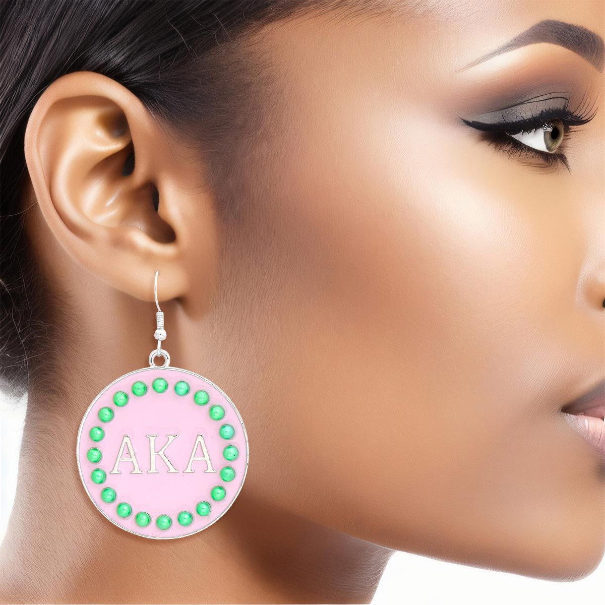 AKA Sorority Round Pink Fish Hook Alpha Kappa Alpha Earrings