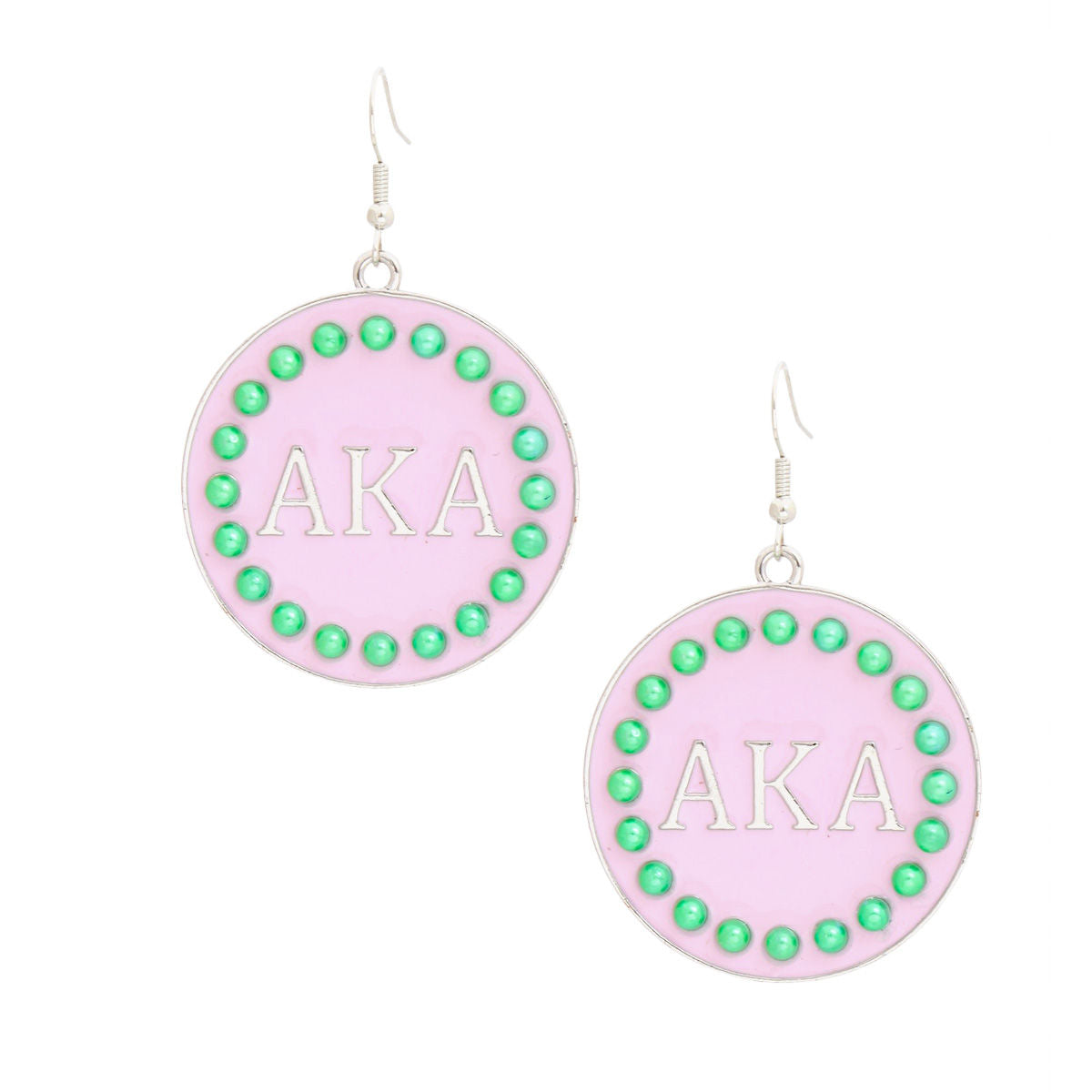 AKA Alpha Kappa Alpha Sorority Round Pink Fish Hook Earrings