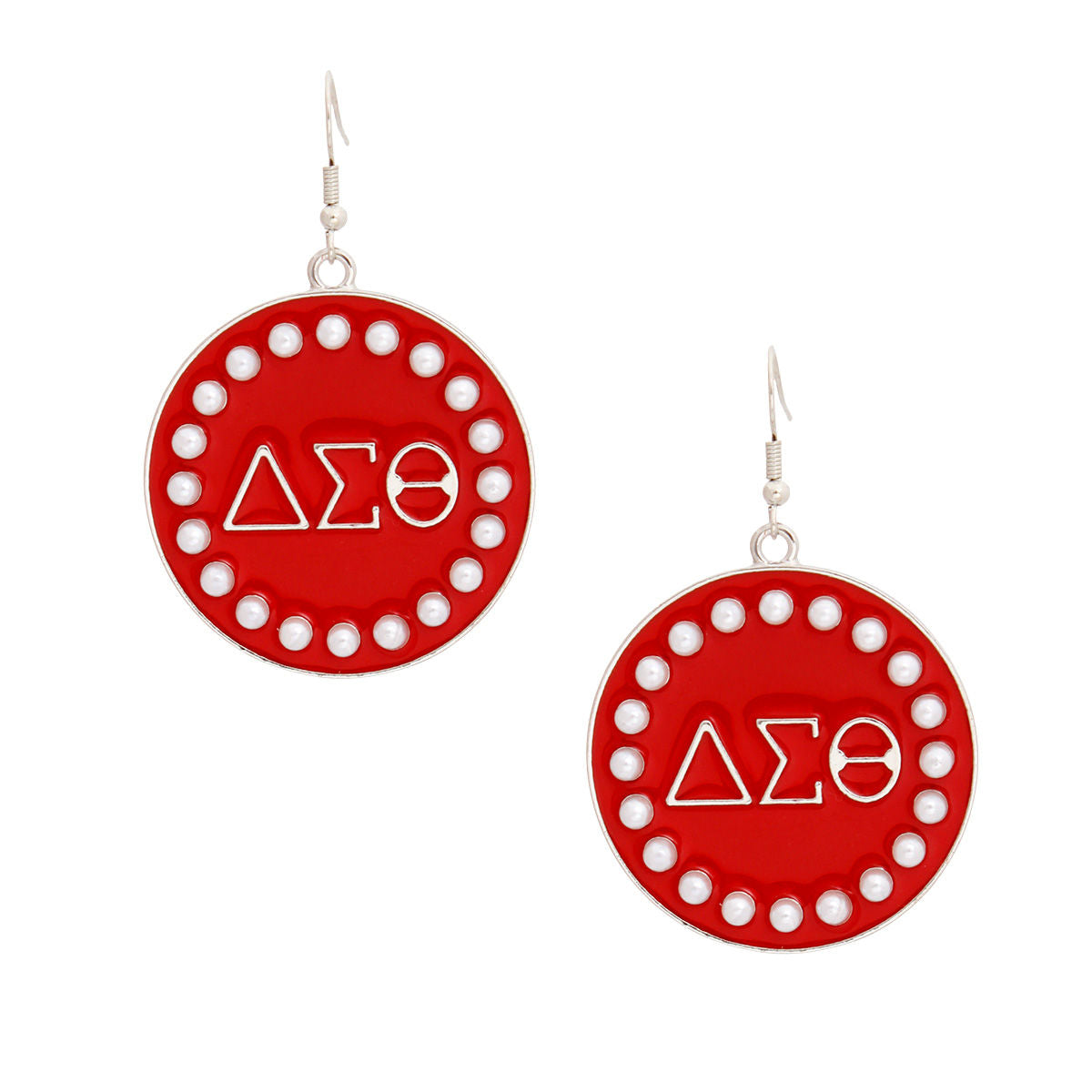 DST Earrings Sorority Round Red Fish Hook Earrings, Delta Sigma Theta Paraphernalia 