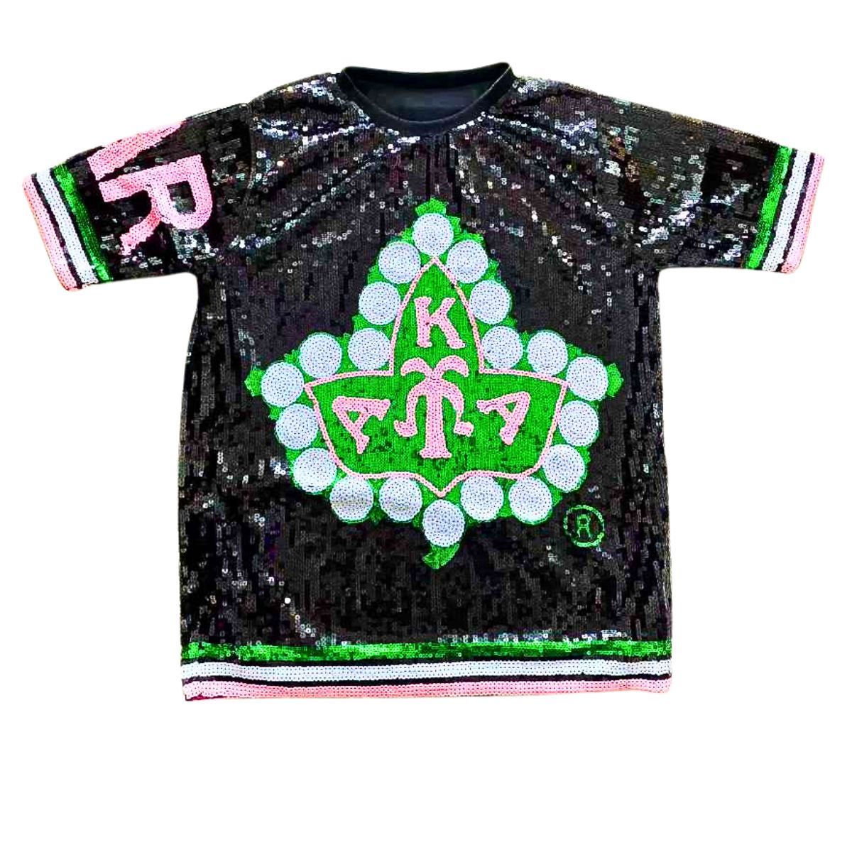 AKA Apparel Sorority Black Ivy Leaf Sequin Jersey Shirt AKA Alpha Kappa Alpha Sorority Black Ivy Leaf Sequin Jersey Shirt