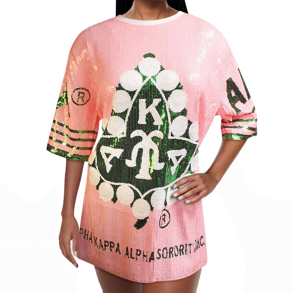 AKA Sorority Pink Ivy Leaf Sequin Jersey Shirt Alpha Kappa Alpha Clothing 