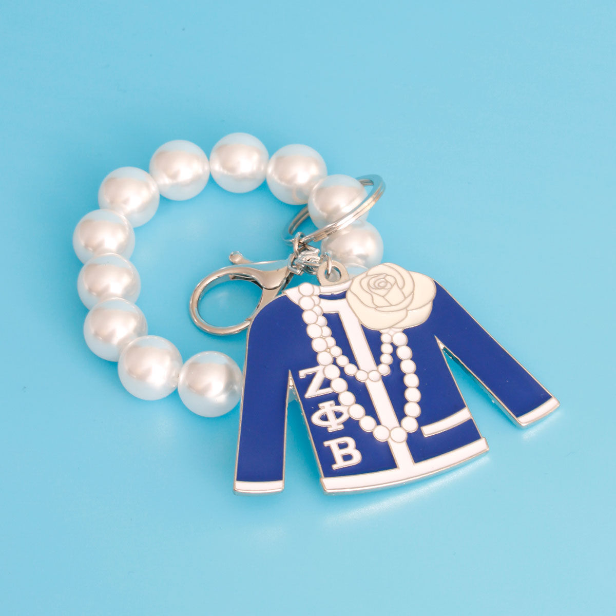 Zeta Phi Beta Keychain Blue and White Sorority ZPB Keychain - Purse Charm