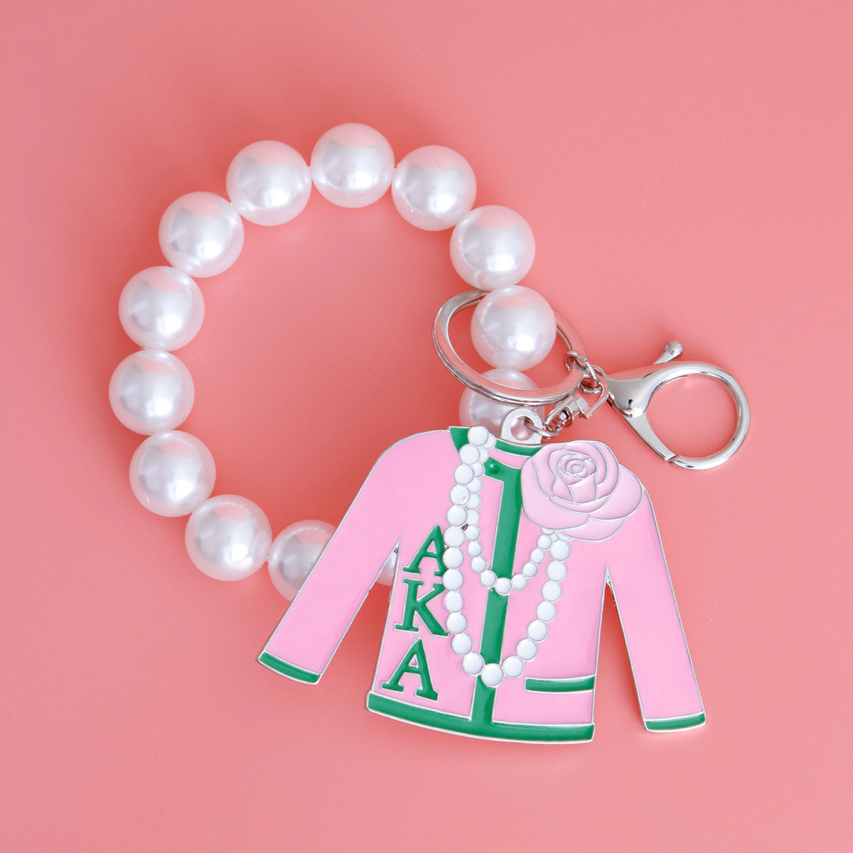 AKA Alpha Kappa Alpha Pink and Green Sorority Keychain - Purse Charm