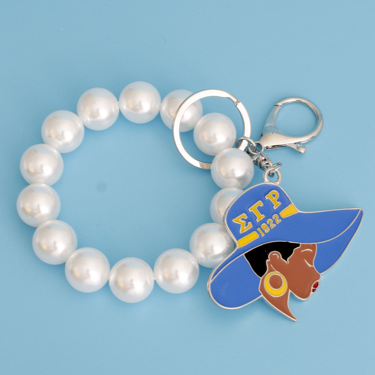 Sigma Gamma Rho Keychain Blue Gold Hat Pearl SGRHO Keychain Purse Charm