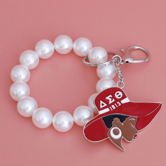 Delta Sigma Theta Keychain Purse charm Sorority Red & White Epoxy |7.25 x 2.75 inches