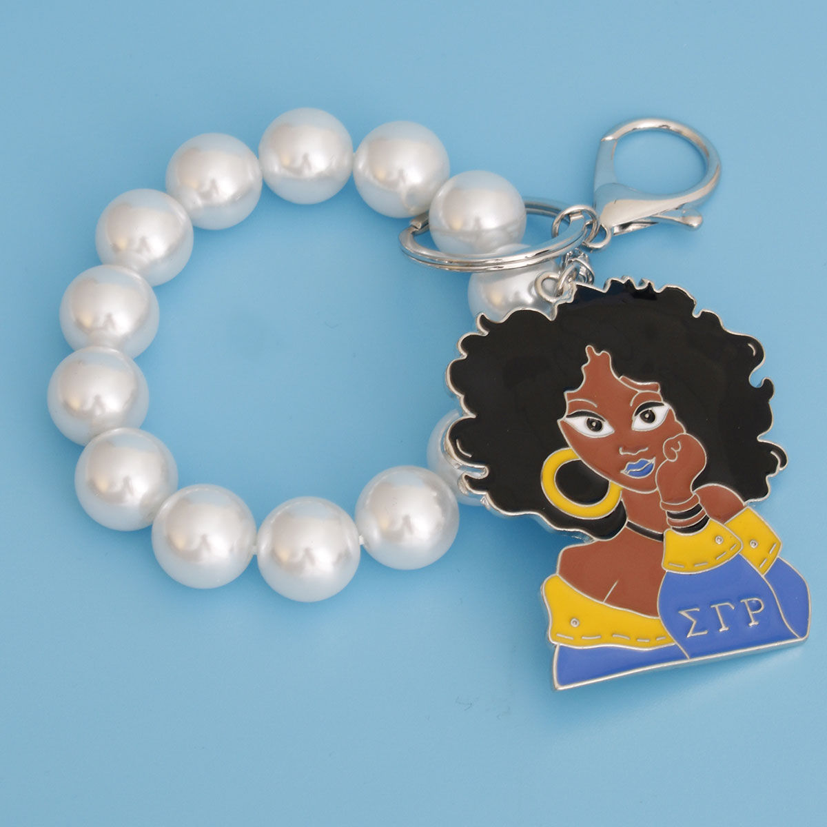 Sigma Gamma Rho Keychain Blue Gold Woman Pearl SGRHO Keychain Purse Charm