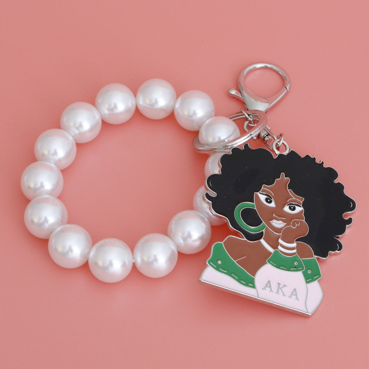 AKA Alpha Kappa Alpha Keychain Pink Green Woman Pearl Keychain Purse Charm