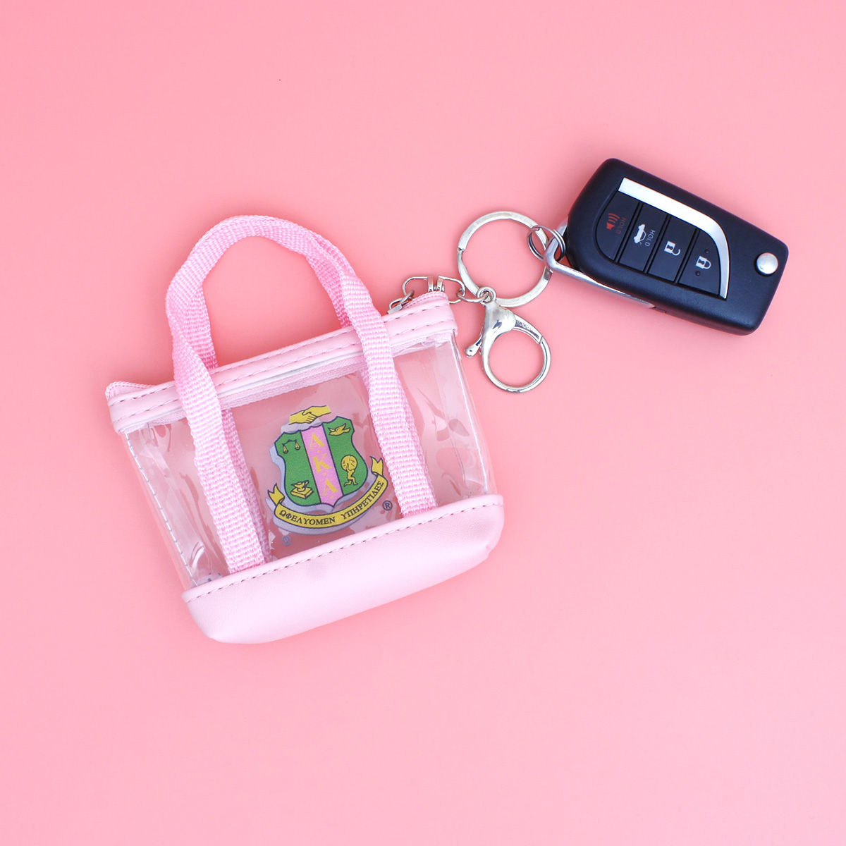 AKA Alpha Kappa Alpha Sorority Inspired Mini Tote Zipper Pouch Keychain Clip