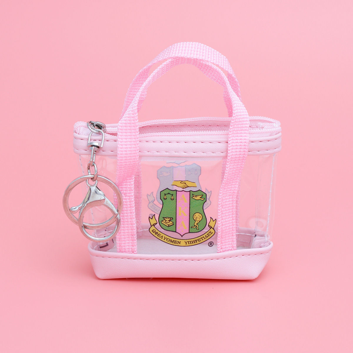 AKA Sorority Mini Tote Zipper Pouch Keychain Clip