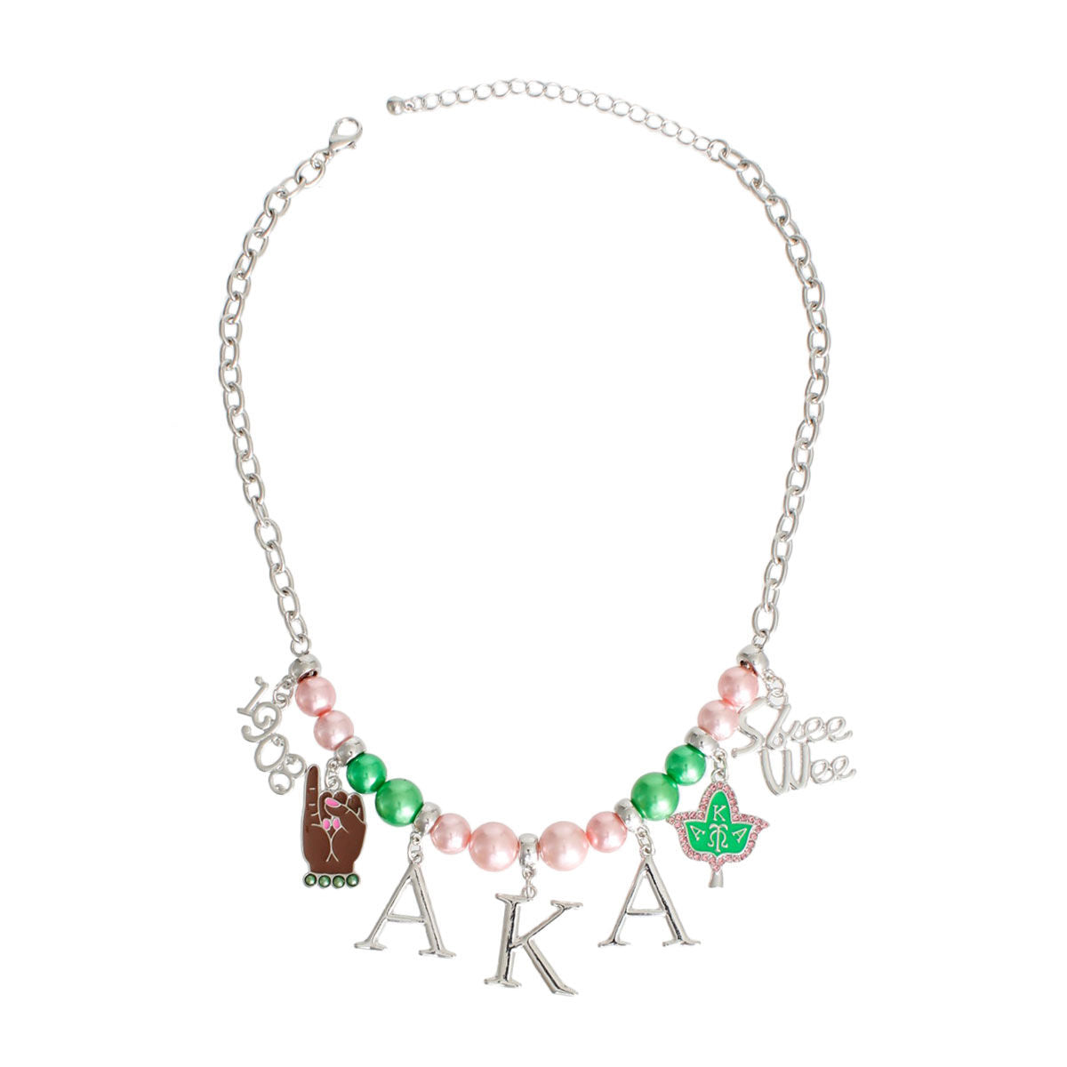 AKA Pink Green Pearl Skee Wee Alpha Kappa Alpha Necklace
 Pink Green Pearl Skee Wee AKA Necklace