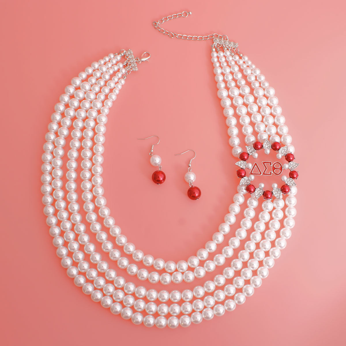 DST Delta Sigma Theta Necklace White Pearls Soror Delta Set for Women