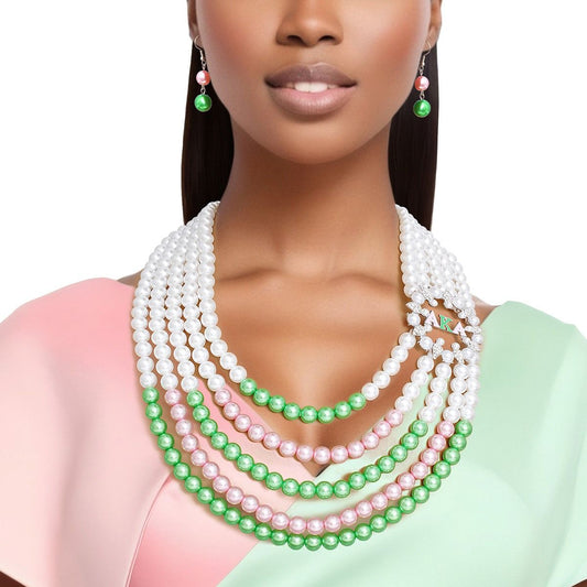 AKA Necklace Mix Pink Green Pearls Alpha Kappa Alpha Pearls Set