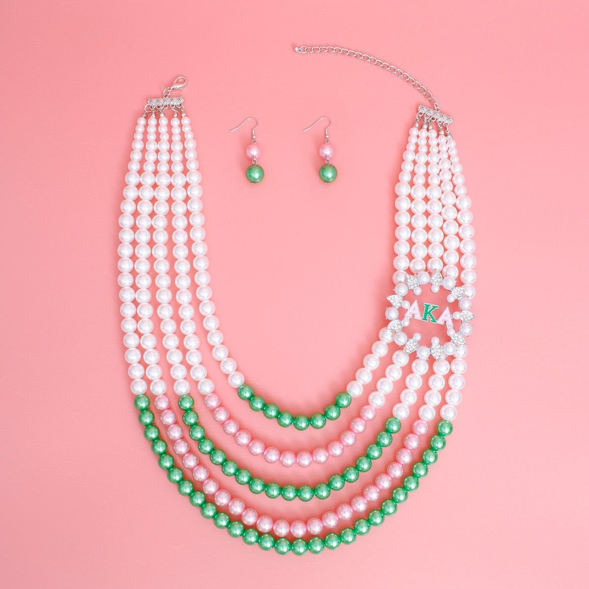 AKA Necklace Alpha Kappa Alpha Pearls Mix Pink Green Pearls AKA Set