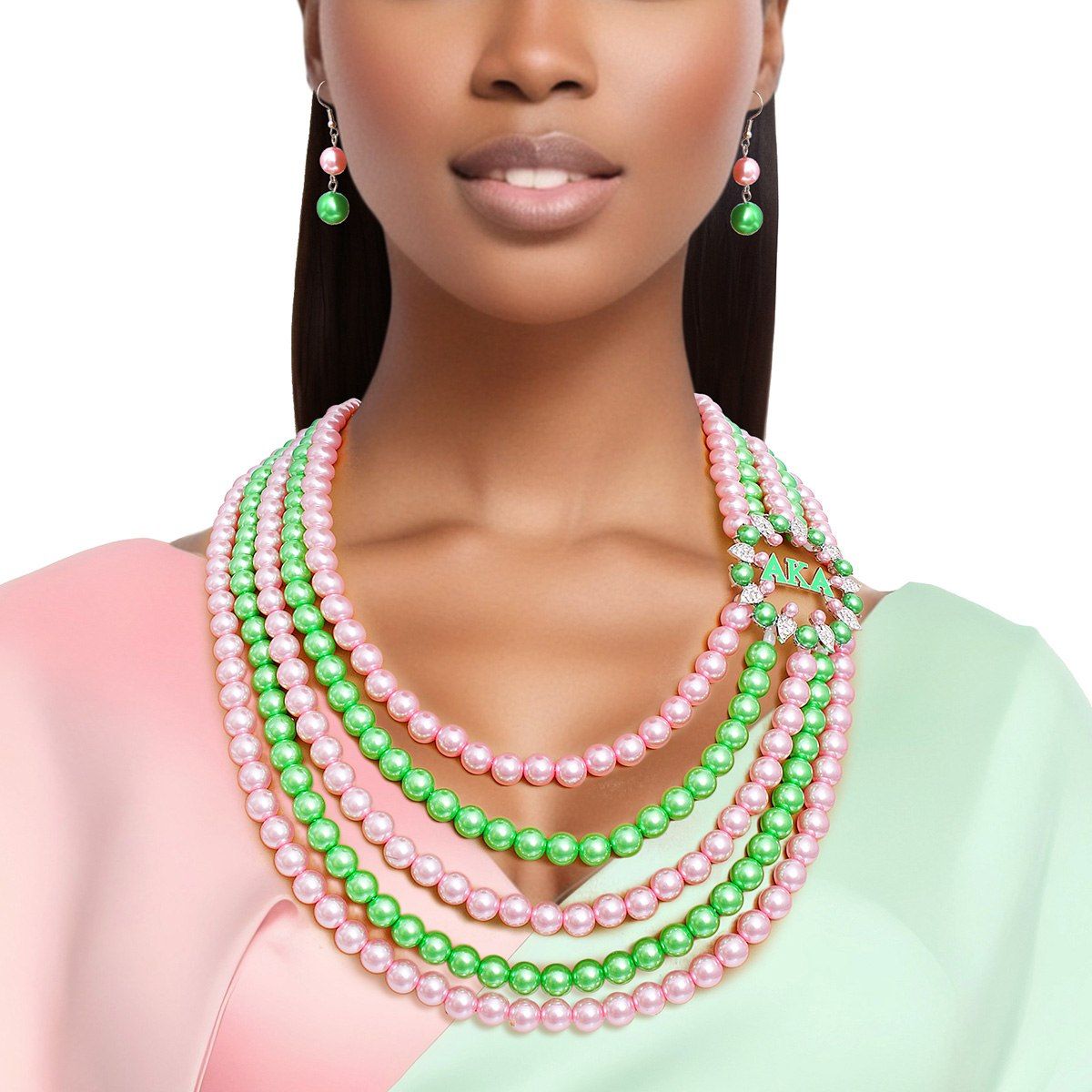 AKA Alpha Kappa Alpha Necklace Pink Green Pearl AKA Set